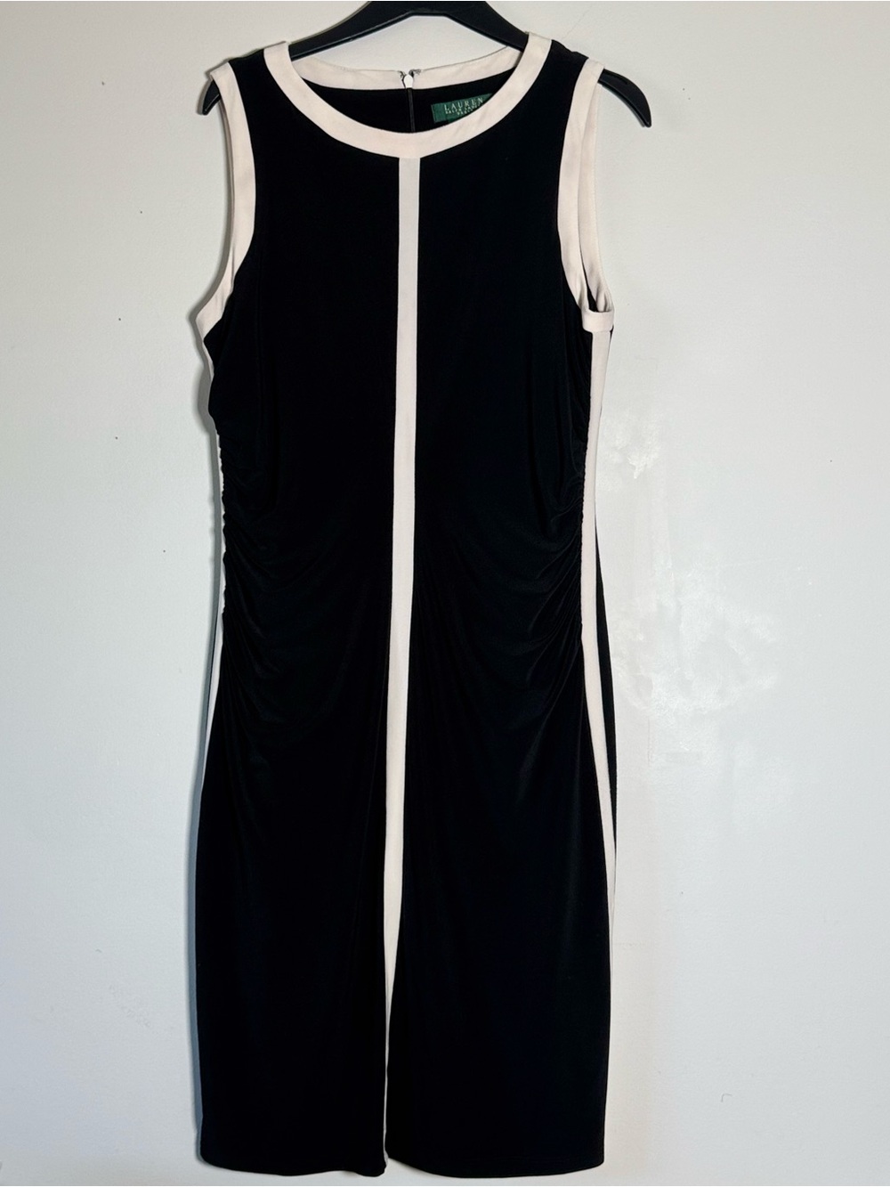 Ralph Lauren Black Dress with Cream Trim Sleeveless Sheath